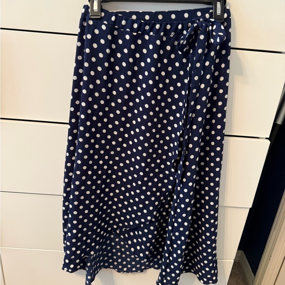Green Envelope Navy and White Polka Dot A-Line Skirt